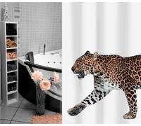 Leopard Beige Black Textile Shower Curtain 180 x 200 cm. Animal Motif