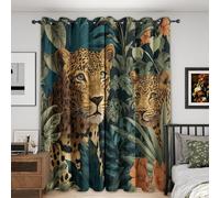 Leopard Blackout Curtains, Green Jungle Wild Animal Curtains for Bedroom Living Room, 46x72 Inch Drapes, Eyelet Thermal Window Treatments, 2 Panels T23
