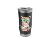 Leopard Blowing Bubblegum Floral Aesthetic Big Cat Stainless Steel Insulated Tumbler