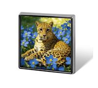 Leopard Blue Flowers Aluminum Alloy Square Lapel Badge