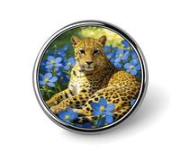 Leopard Blue Flowers Badges Pin, Personalized Exquisite Round Badge, 1 Inch Button Pins for Women And Men, Decorative Metal Round Brooch for Clothing, Backpacks, And Hats