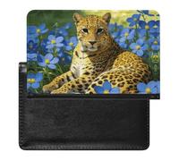 Leopard Blue Flowers Passport Holder Portable PU Leather Pocket Passport Cover Portable Travel Passport Protector Compact Wallet Passport Case for Travel Must-have Accessory