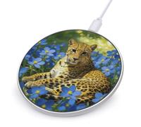 Leopard Blue Flowers Round Fast Wireless Charging Pad