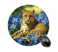 Leopard Blue Flowers Round Rubber Mouse Pad 7.8 Inch Stable Non Slip Circular Computer Mat Portable Resistant Desk Mat for Office Laptop Desktop Professional Daily Working Scenes