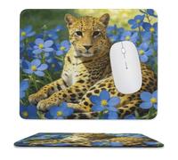 Leopard Blue Flowers Stitched Edge Mouse Pad