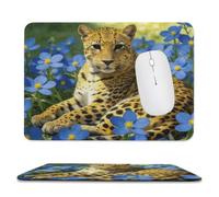 Leopard Blue Flowers Stitched Edge Mouse Pad | Leopard Blue Flowers Non Slip Rubber Base Smooth Desk Mat Portable Mouse Mat for Home Office Desktop Use