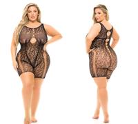 Leopard Bodystocking Bike Short Plus Size XL 2XL 3XL Black