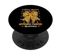 Leopard Bow I Wear Amber For Appendix Cancer Awareness PopSockets Adhesive PopGrip