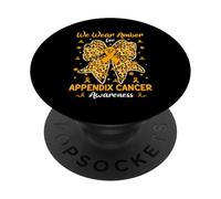 Leopard Bow We Wear Amber For Appendix Cancer Awareness PopSockets Adhesive PopGrip