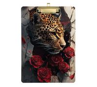 Leopard Breaking Through Rose Wall Vintage clipboard Office Acrylic Cute for Football Softball Coaching Size 9 x 12 Gold