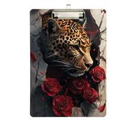 Leopard Breaking Through Rose Wall Vintage clipboard Office Acrylic Cute for Football Softball Coaching Size 9 x 12 Silver