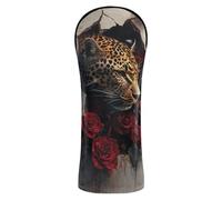 Leopard Breaking Through Rose Wall Vintage Golf Club Head Covers Waterproof Headcovers with Interchangeable No. Tags for Driver Hybrid and Fairway Woods