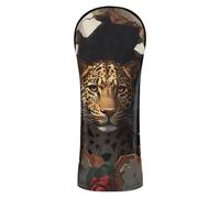 Leopard Breaking Through The Rose Wall Head Covers for Golf Clubs Pu Leather with Number Tag for Driver Fairway Hybrid Wood