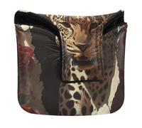 Leopard Breaking Through The Rose Wall Mallet Putter Cover Magnetic Snap Golf Gifts for Mallet Square Waterproof PU Leather