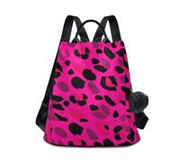 Leopard Bright Pink Stylish Women Backpack with Anti Theft Back Zipper, Multi Pocket Travel Daypack, Polyester Bag 17L