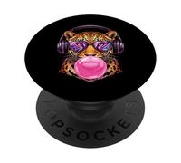 Leopard Bubblegum With Sunglasses Headphones Cute Animal Kid PopSockets Adhesive PopGrip