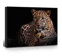 Leopard Canvas Prints with Black Background, Golden Wildlife Art Cheetah Pictures for Bathroom, Bedroom, Office, Living Room, Hallway Decorations, Ready to Hang 12x16
