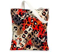 Leopard Canvas Tote Bag for Women, Bold Contemporary Abstract Brush Strokes None Red Washable Reusable Everyday Tote Bag Ideas for Family Friends Colleagues Reading Loves 13x15 Inch