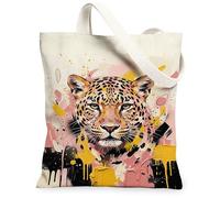 Leopard Canvas Tote Bag for Women, Contemporary Artistic Splatter Dots N/a Peach Washable Reusable Aesthetic Tote Bags for Shopping Brunch Park Library Day Trips 13x15 Inch