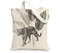 Leopard Canvas Tote Bags, Exotic Animal Floral Pattern Reusable Shopping Bags, Nature-Inspired Eco-Friendly Lightweight Washable Shoulder Bags for Travel Beach Picnic 13x15 Inch