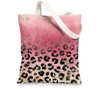 Leopard Canvas Tote Bags, Stylish Animal Print Reusable Shopping Bags, Funky Ombre Lightweight Washable Shoulder Strap Canv, Peach, 13x15 Inch