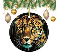 Leopard Ceramic Christmas Ornaments 3 Inch Vintage Hanging Baubles with Gold String for Xmas Tree Decorations Holiday Party Yard Garden Home Decor Festive Keepsake Gift Exchange