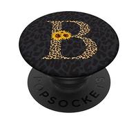 Leopard Cheetah Animal Print Sunflower Monogram Letter B PopSockets Swappable PopGrip