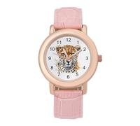 Leopard Cheetah Jaguar Head Watercolor Wrist Watches for Women Men Quartz Stainless Steel Watch Easy to Read