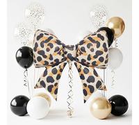 Leopard Cheetah Print Bow Balloon Set for Sweet 16, 16pcs Oversized 38" Coquette Chic Bow with Black, Gold, White Confetti Balloons for Teen Girl Birthday Party Decorations