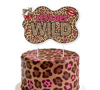Leopard Cherry Let’s Get Wild Cake Topper, Double-Sided Cheetah Print Party Decoration for Birthday, Bachelorette, or Girls’ Night Celebration, Bold Wild Theme Dessert Table Accent