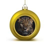 Leopard Christmas Ball Ornaments - Golden Shatterproof Plastic Vintage Rustic Xmas Tree Decorations Pendant for Family Holiday Wedding Party Xmas Hanging Decoration