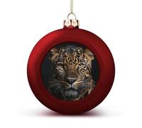 Leopard Christmas Ball Ornaments - Red Shatterproof Plastic Vintage Rustic Xmas Tree Decorations Pendant for Family Holiday Wedding Party Xmas Hanging Decoration