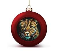 Leopard Christmas Tree Ornaments 1.6 Inch Shatterproof Pc Plastic Balls with Lanyard Baubles Hanging Christmas Ball Ornaments for Xmas Tree Holiday Party Wedding Home Decorations-red