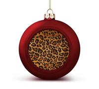 Leopard Christmas Tree Ornaments 1.6 Inch Shatterproof Pc Plastic Balls with Lanyard Baubles Hanging Christmas Ball Ornaments for Xmas Tree Holiday Party Wedding Home Decorations-red