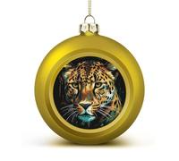 Leopard Christmas Tree Ornaments 1.6 Inch Shatterproof Pc Plastic Balls with Lanyard Baubles Hanging Christmas Ball Ornaments for Xmas Tree Holiday Party Wedding Home Decorations-Golden