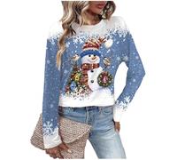 Leopard Christmas Trees Snowflake Sequined Splicing Blouse T Shirts for Women Xmas Vacation Casual Long Sleeve Tees Tops, Snowflake Blue, Large