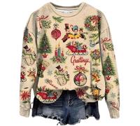 Leopard Christmas Trees Snowflake Sequined Splicing Blouse T Shirts for Women Xmas Vacation Casual Long Sleeve Tees Tops, Merry Apricot, L