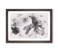 Leopard Climbing from a Tree Watercolour Framed Print | A2 Walnut Framed Wall Art | Ready to Hang | Modern Floral Picture | Living Room Bedroom Lounge Office