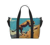 Leopard Climbing Mountains Printed Travel Tote Bag, Large Capacity Gym Bag, Lightweight Weekend Travel Shoulder Bag, Unisex