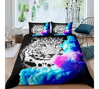 Leopard Comforter Cover King Size Cheetah Bedding Set Safari Animal Leopard Duvet Cover For Kids Boys Girls Teens Smoky Trippy Wildife Quilt Cover Bedroom Decor 2 Pillow Cases Black Blue