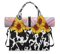 Leopard Cow Print Sunflower Sports Duffel Bag for Women Men Weekend Overnight Bag with Shoe Compartment Shoulder Tote Luggage Bag for Yoga Gym Travel