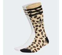 adidas Originals Womens Leopard Crew Socks 2 Pairs, Sand Strata/Black, Size 8.5-10, Women And Strata/Black