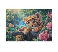 Leopard Cub on Stone in Jungle 300 Piece Jigsaw Puzzle for All Ages Jigsaw Thoughtful Graduation Gift Family Activity Colourful Design Home Decor Accent 300 PCS