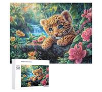 Leopard Cub on Stone in Jungle 500 Piece Jigsaw Puzzle for Adults Indoor Brain Workout Logical Mastery Gift for Challenge Lovers 500 PCS