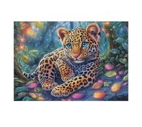 Leopard Cub Resting in Vibrant Magical Woods 300 Piece Jigsaw Puzzle for Adults Jigsaw Weekend DIY Activity Parent Child Bonding Vibrant Design Perfect Festival Gift 300 PCS
