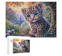 Leopard Cub Under Tree with Pink Blossoms 300 Piece Jigsaw Puzzle for Family Home Gathering Activity Cooperative Thinking Gift for Reunion 300 PCS
