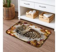 Leopard Design Quick Dry Bath Mat, Autumn Leaves Floral Non Slip Shower Mat, Cozy Flannel Washable Bath Rugs for Bathroom Toilet Restroom Decorative 20x32 Inch
