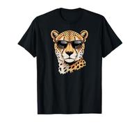 Leopard Design Wild Animal Feline Black Glasses Big Cat T-Shirt