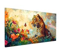 Leopard Diamond Art Kits Adults, Flower Diamond Painting Kit with Square Full Drill, 5D DIY Crystal Art, Cross Stitch Painting Set for Christmas Gifts and Autumn Decorations, Room Decor 200x80cm Q-22