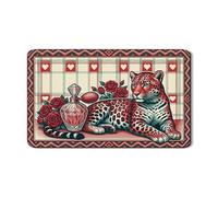 Leopard Dish Drying Mats for Kitchen Counter, Vintage Red Floral Absorbent Rubber Dish Mat, Heart Pattern Pu Leather Drying Pad for Coffee Bar Protector 12x20 Inch